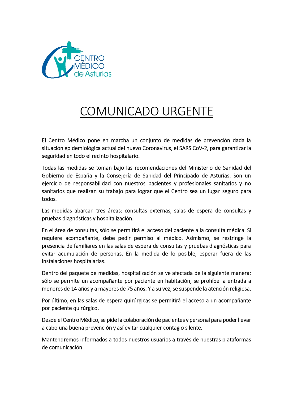 El Centro Mdico de Asturias toma medidas para garantizar la seguridad en todo el recinto hospitalario